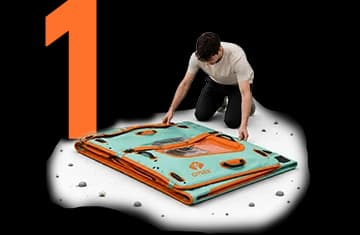 Step one illustration showing the AeroCabin laid flat before inflation.